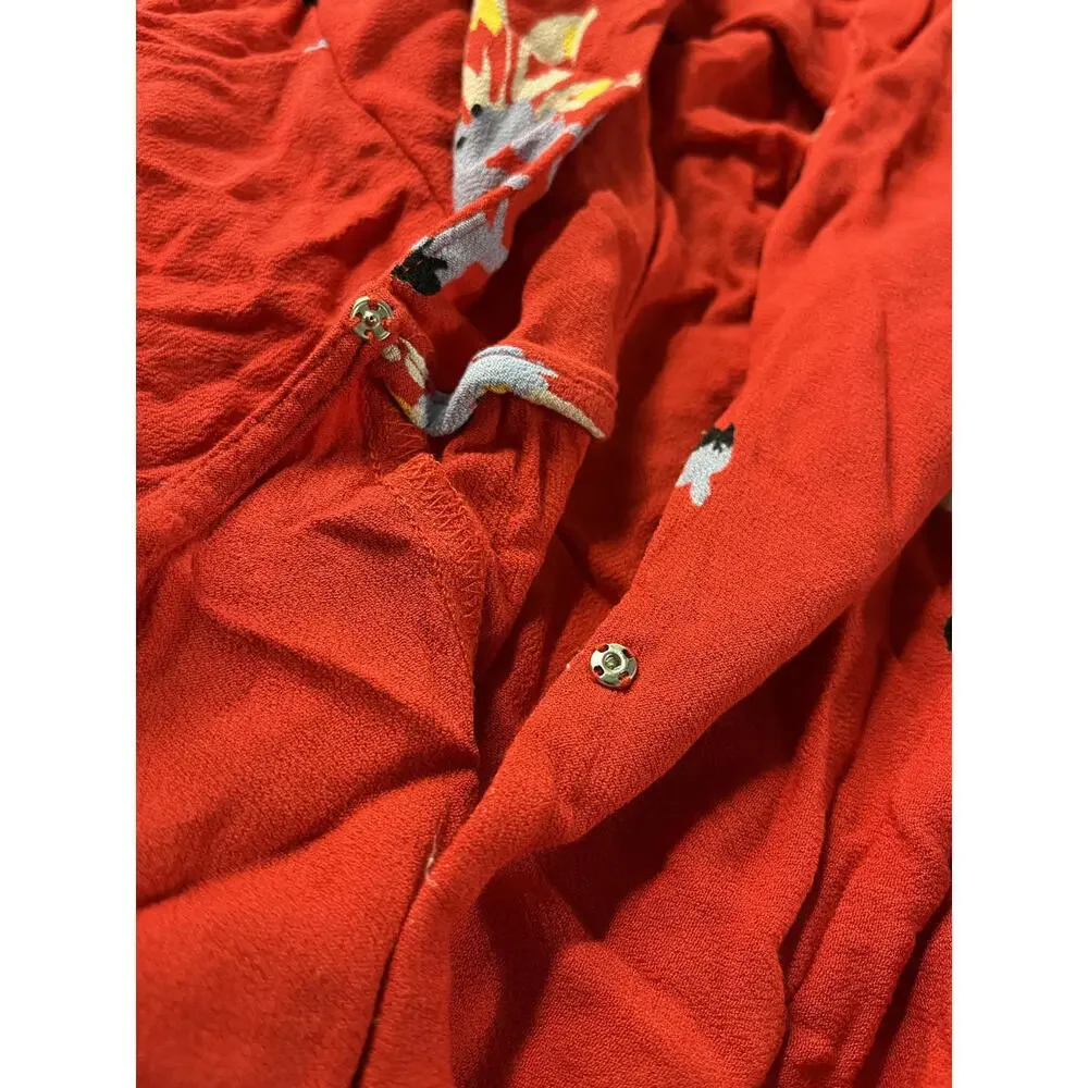 Free People‎ Red Floral Wrap Dress Size Small Bell 3/4 sleeve Mini
